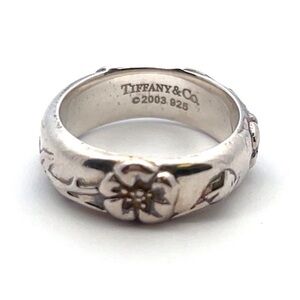 TIFFANY & Co. Nature Rose Flower Ring Sterling Silver 925 Band Size 6